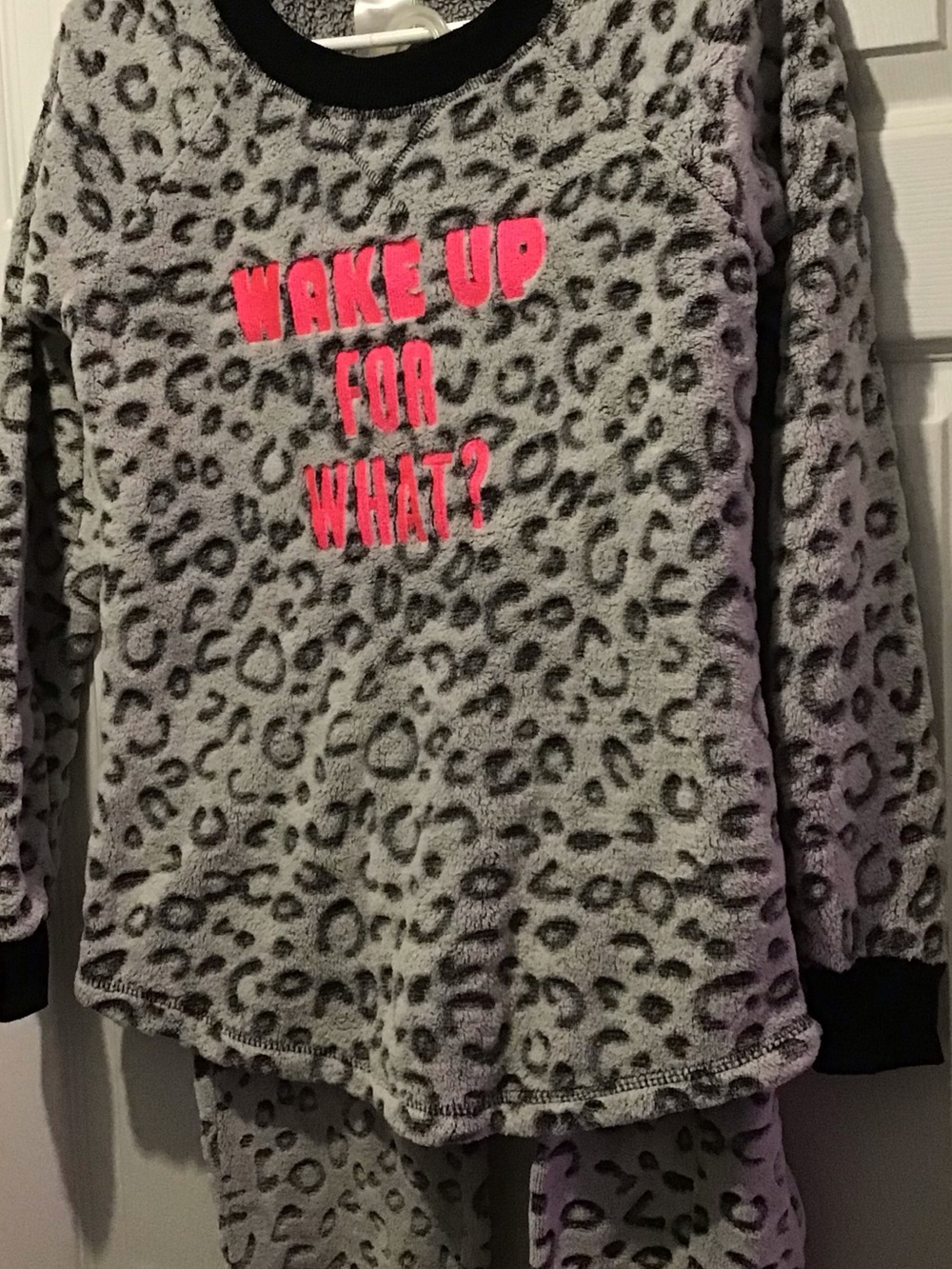 Secret Treasures Gray Leopard Print Pajama Set with Pink Lettering